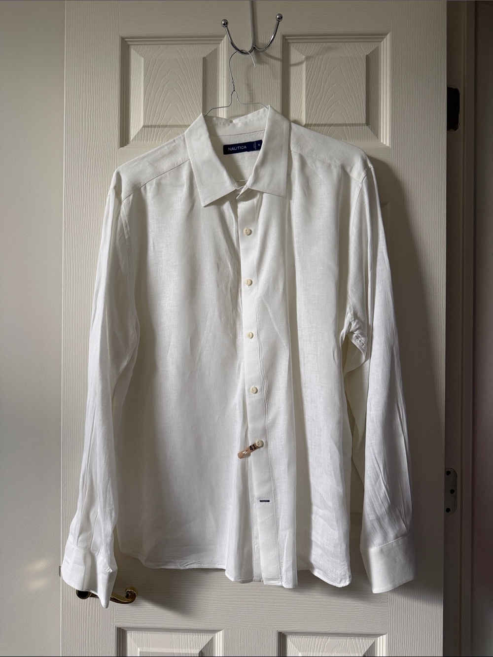 Nautica Men's White Long-Sleeve Dress Shirt